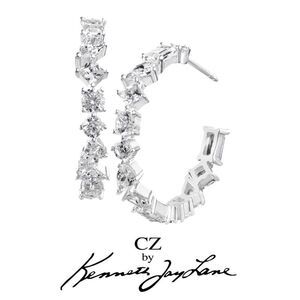 CZ By Kenneth Jay Lane Multi CZ Classic Trend Hoop Earrings